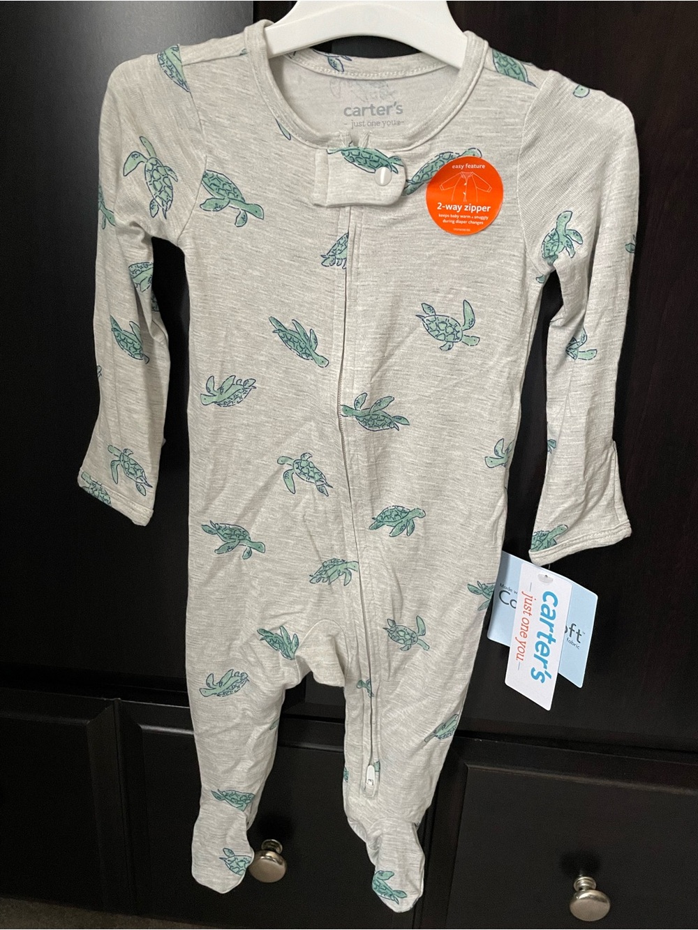 3mos NEW Carter's Green Turtle Print One-Piece Pajamas
